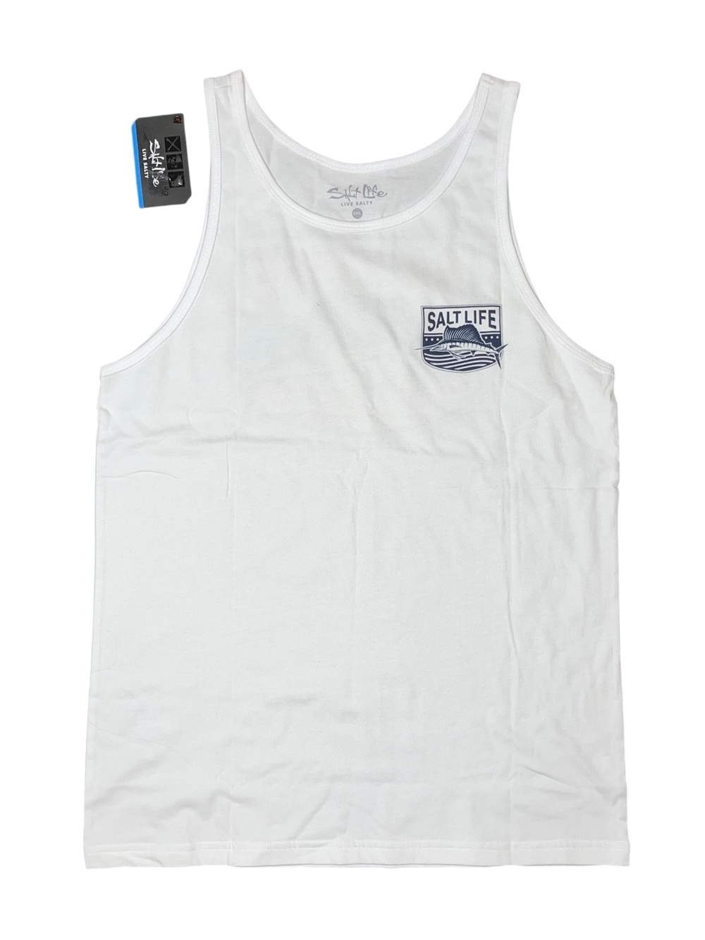 Salt Life White Red Blue Swordfish Flag Logo Tank Top Men’s Small NWT